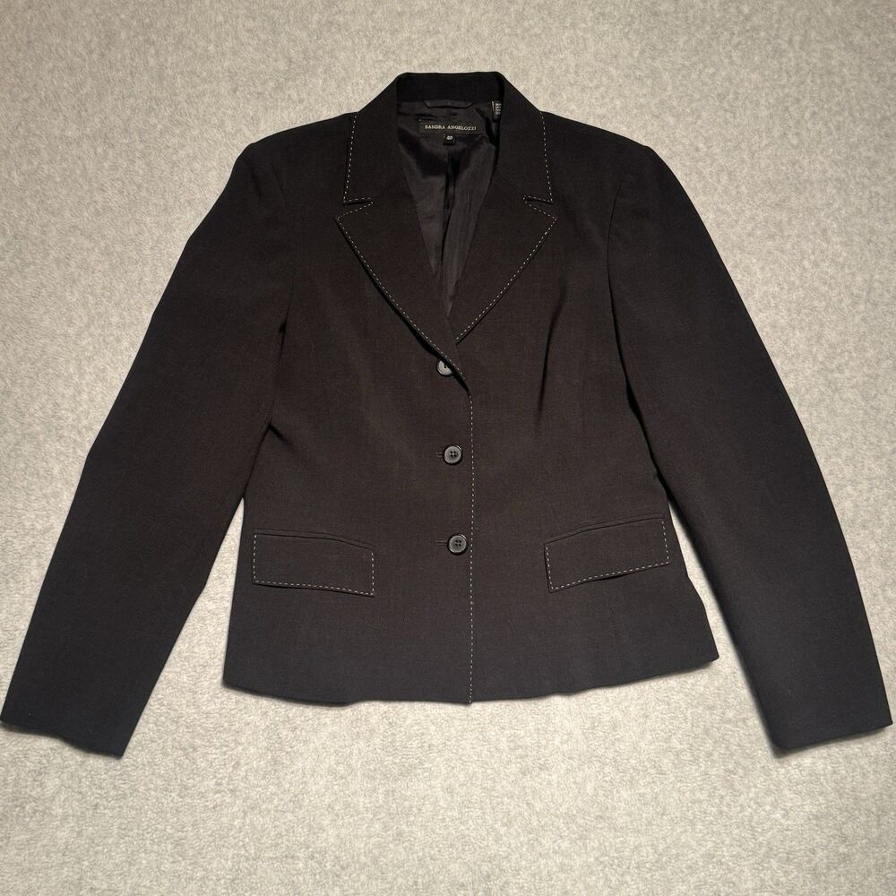Sandra Angelozzi Blazer Womens Medium 40 Black Wool Outer Stitch Career Office